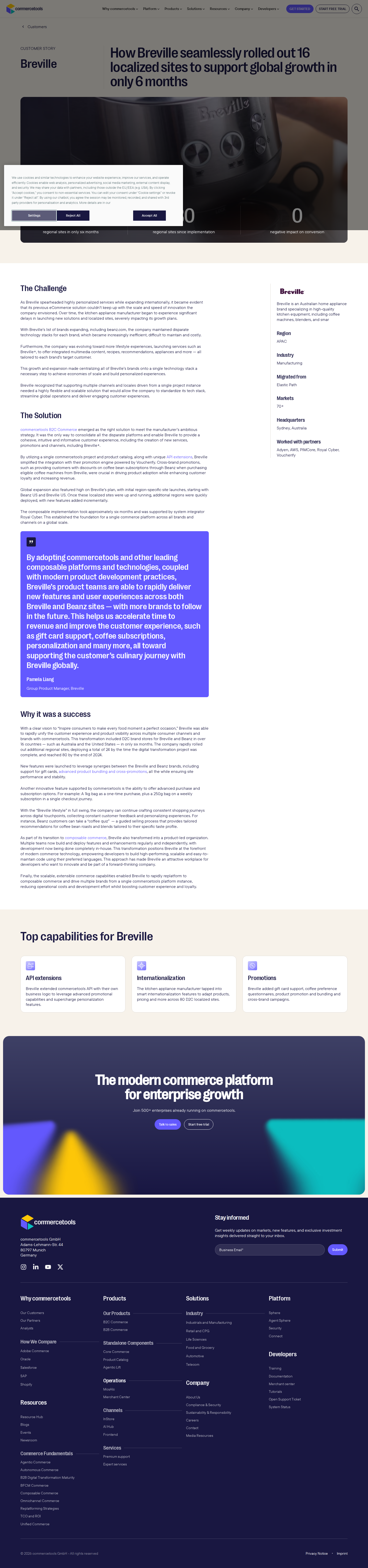Screenshot of commercetools x Breville, 16 localized sites in 6 months