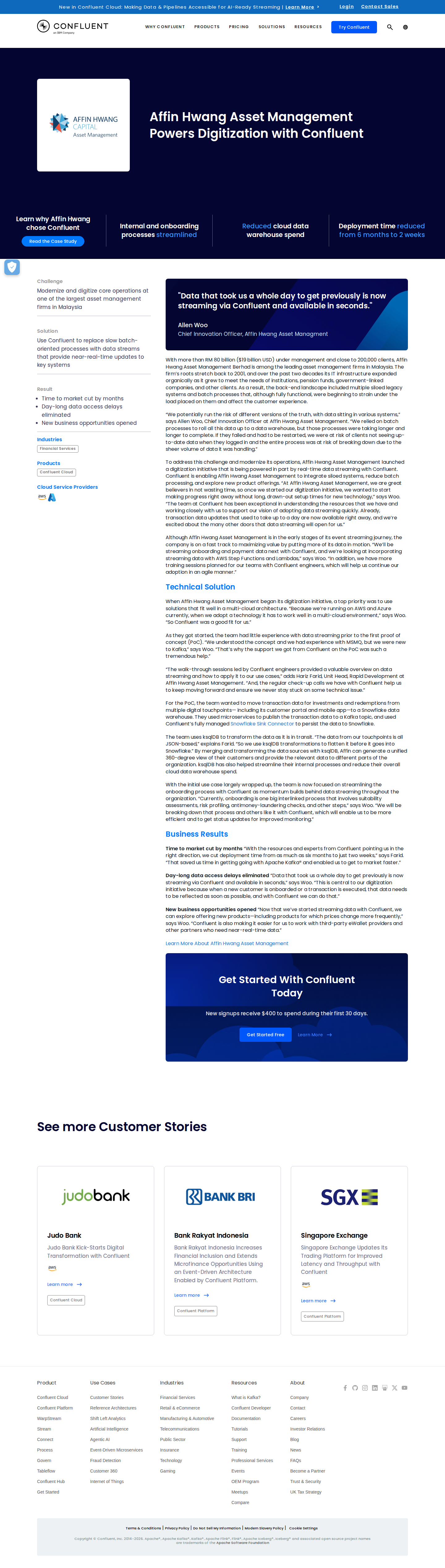 Screenshot of Confluent x Affin Hwang Asset Management, from day-long delays to seconds