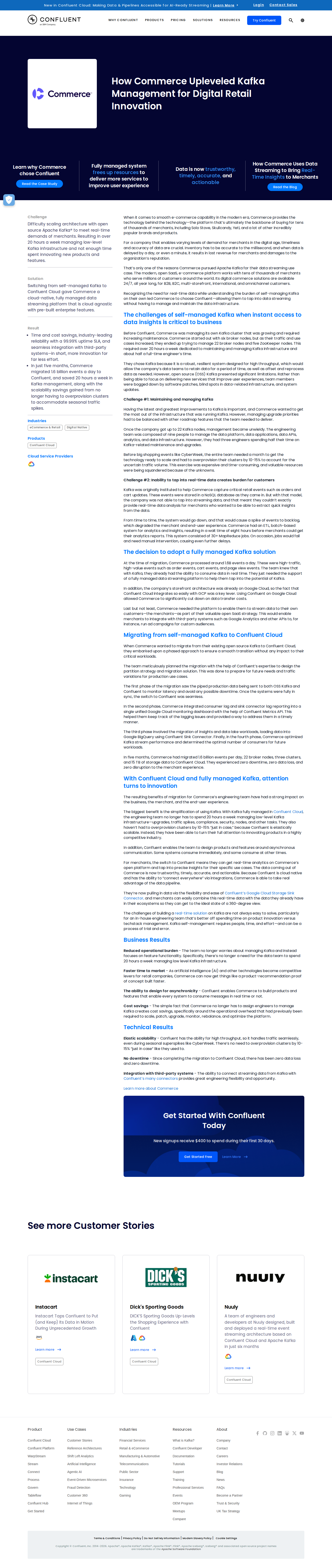 Full screenshot of Confluent x Commerce, 20 hours a week freed from Kafka management
