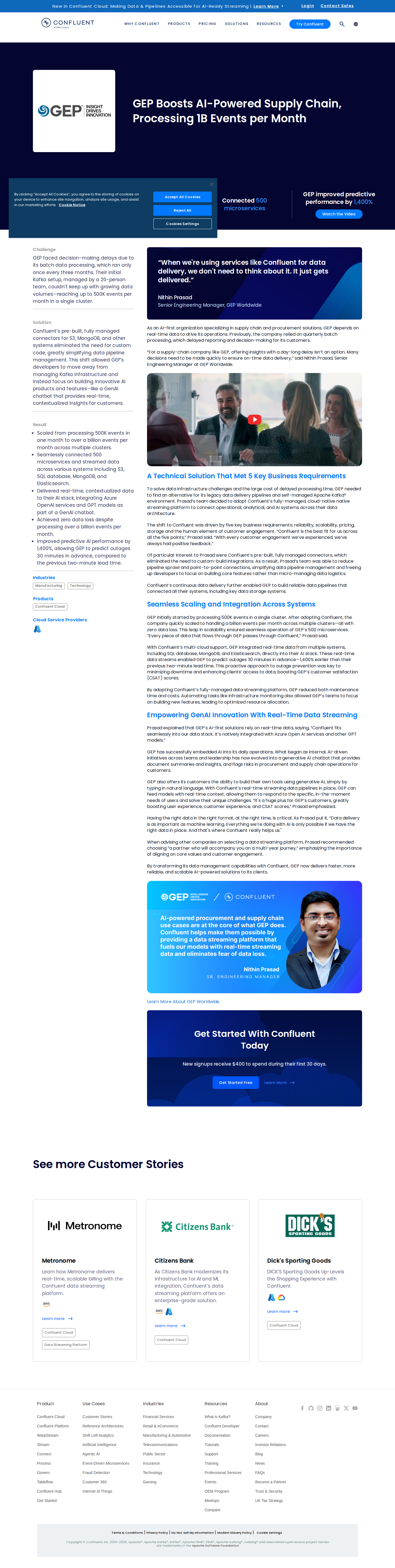 Full screenshot of Confluent x GEP Worldwide, from quarterly batch to a billion events