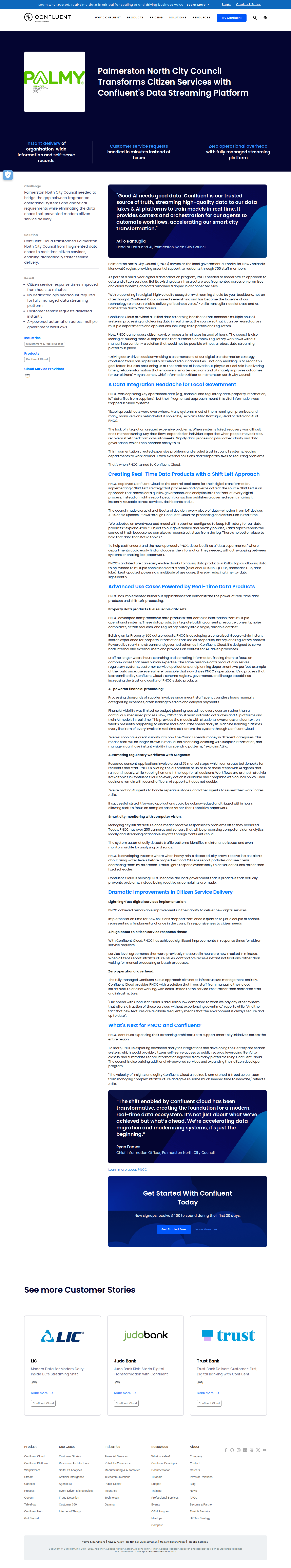 Screenshot of Confluent x Palmerston North City Council, from siloed spreadsheets to real-time smart city