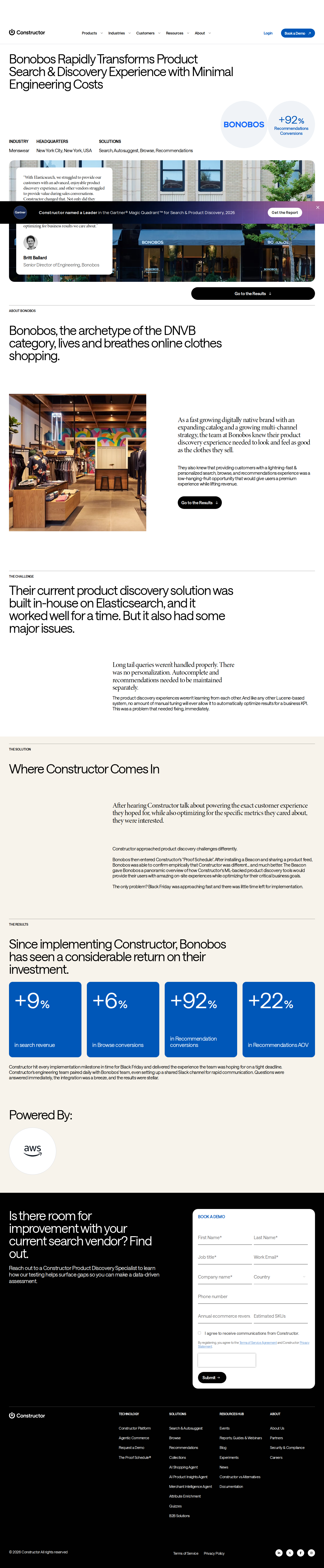 Screenshot of Constructor x Bonobos, search overhaul lifts recommendation conversions 92%