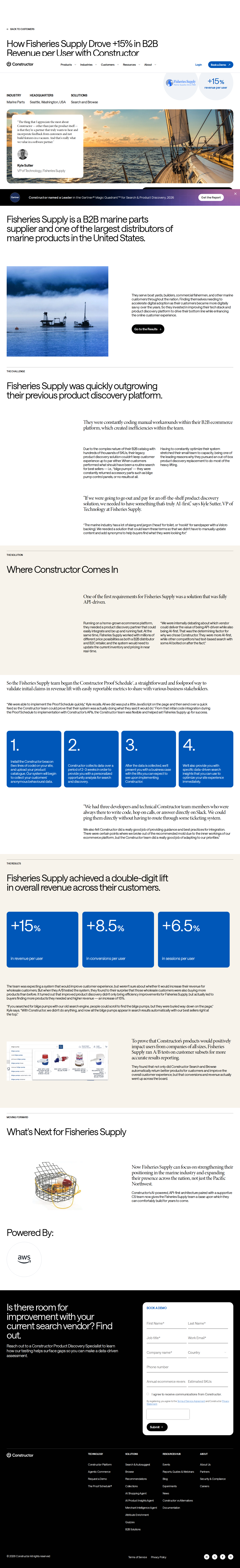 Screenshot of Constructor x Fisheries Supply, +15% B2B revenue per user from AI-first product discovery