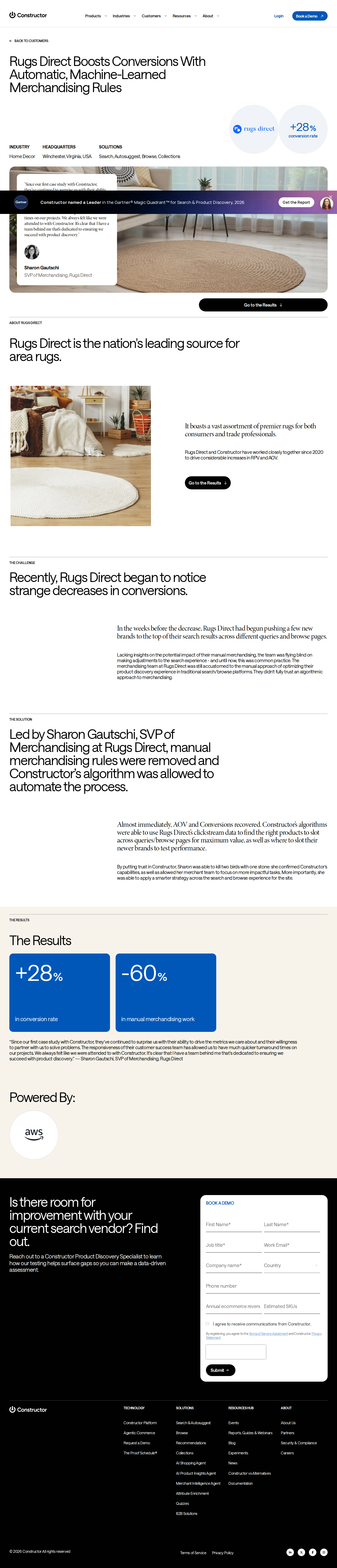 Screenshot of Constructor x Rugs Direct, algorithmic trust lifts conversions 28%