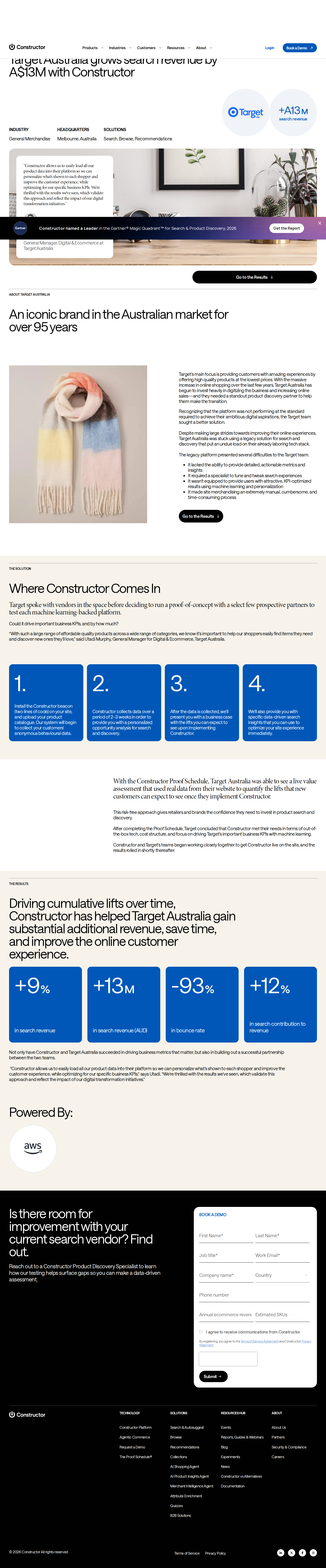 Screenshot of Constructor x Target Australia, A$13M search revenue lift