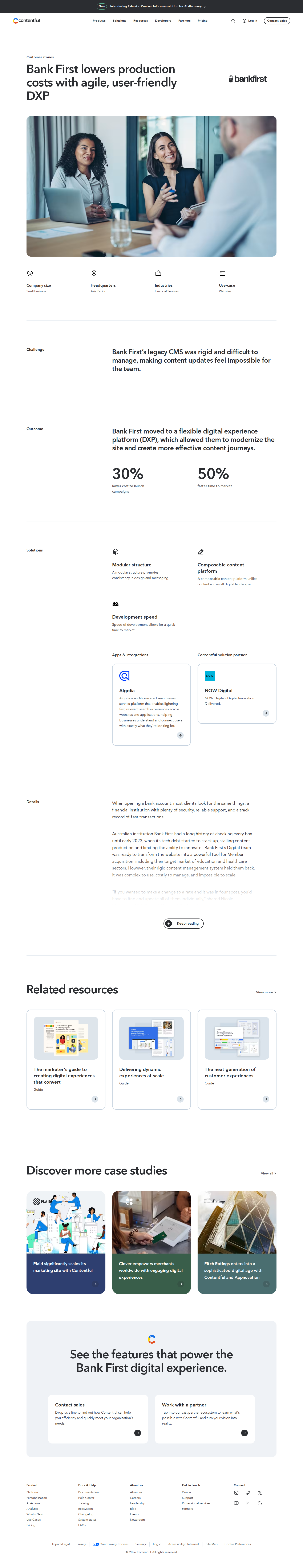 Full screenshot of Contentful x Bank First, cheaper and faster campaigns from a rigid CMS swap