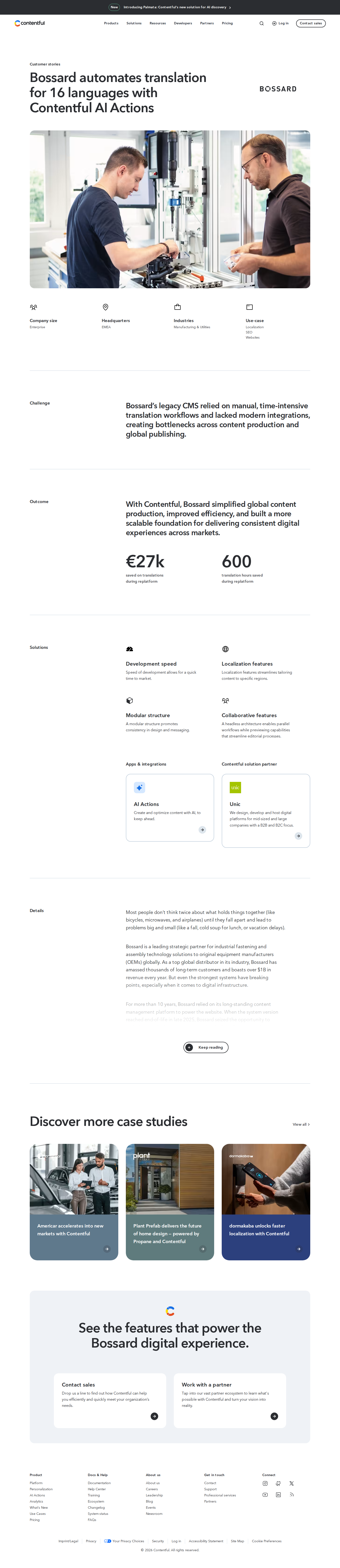 Full screenshot of Contentful x Bossard, replatforming a global manufacturer without losing a step