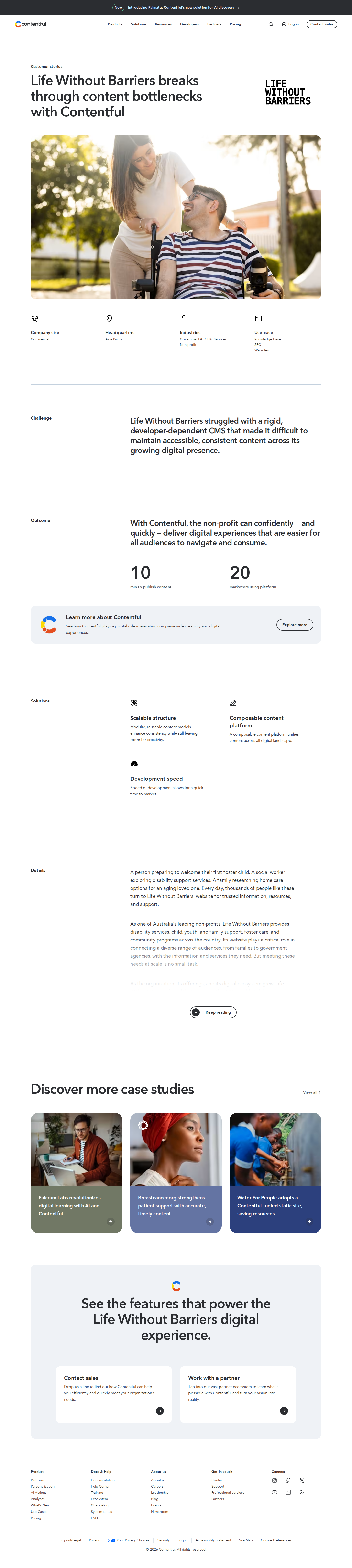 Screenshot of Contentful x Life Without Barriers, unblocking a developer-dependent CMS