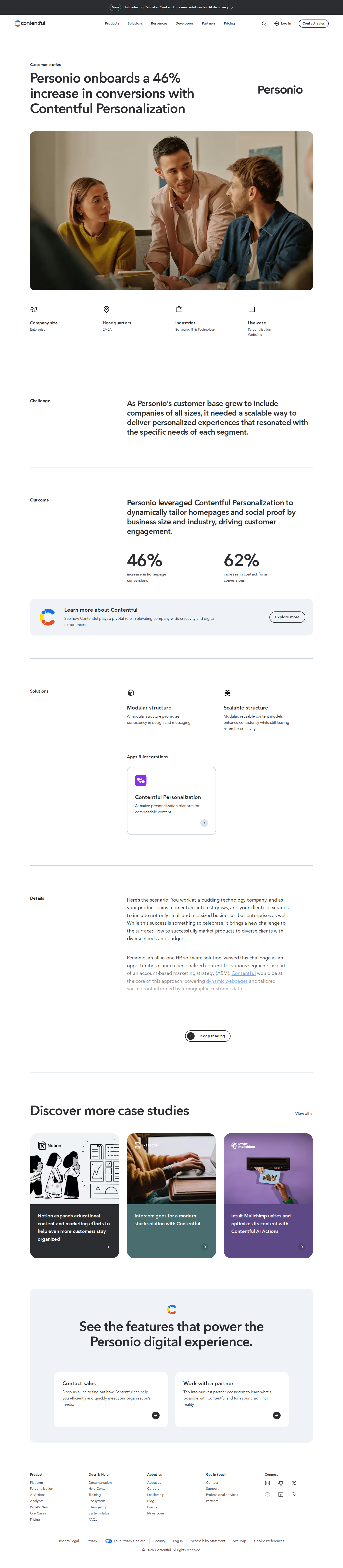 Screenshot of Contentful x Personio, personalization drives 46% conversion lift