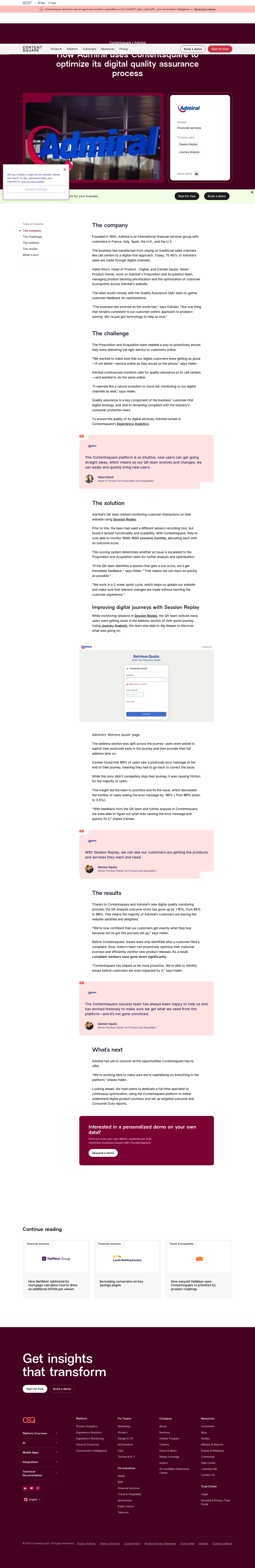 Screenshot of Contentsquare x Admiral, proactive digital QA cuts error rate by 95%