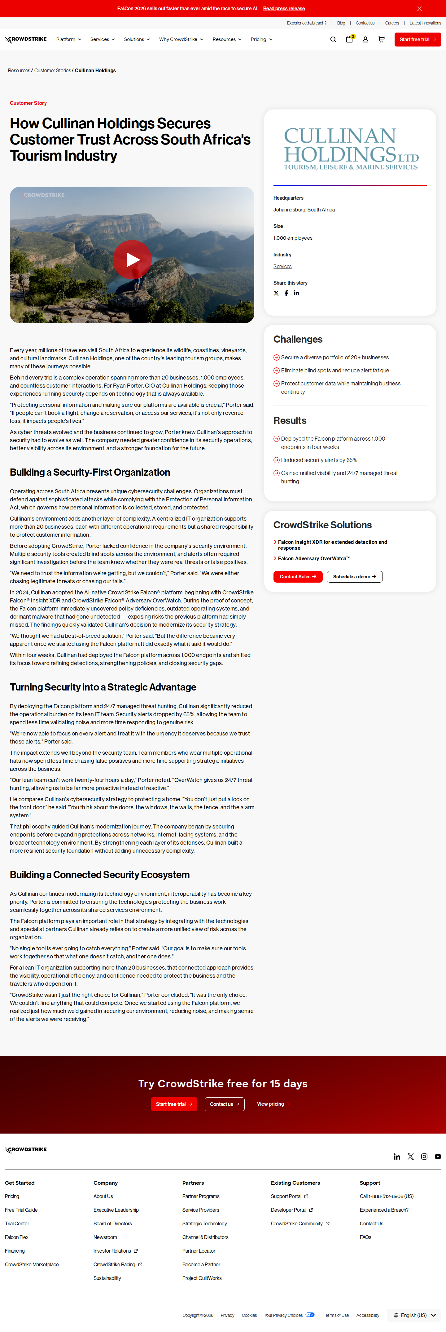 Screenshot of CrowdStrike x Cullinan Holdings, from blind spots to trusted alerts
