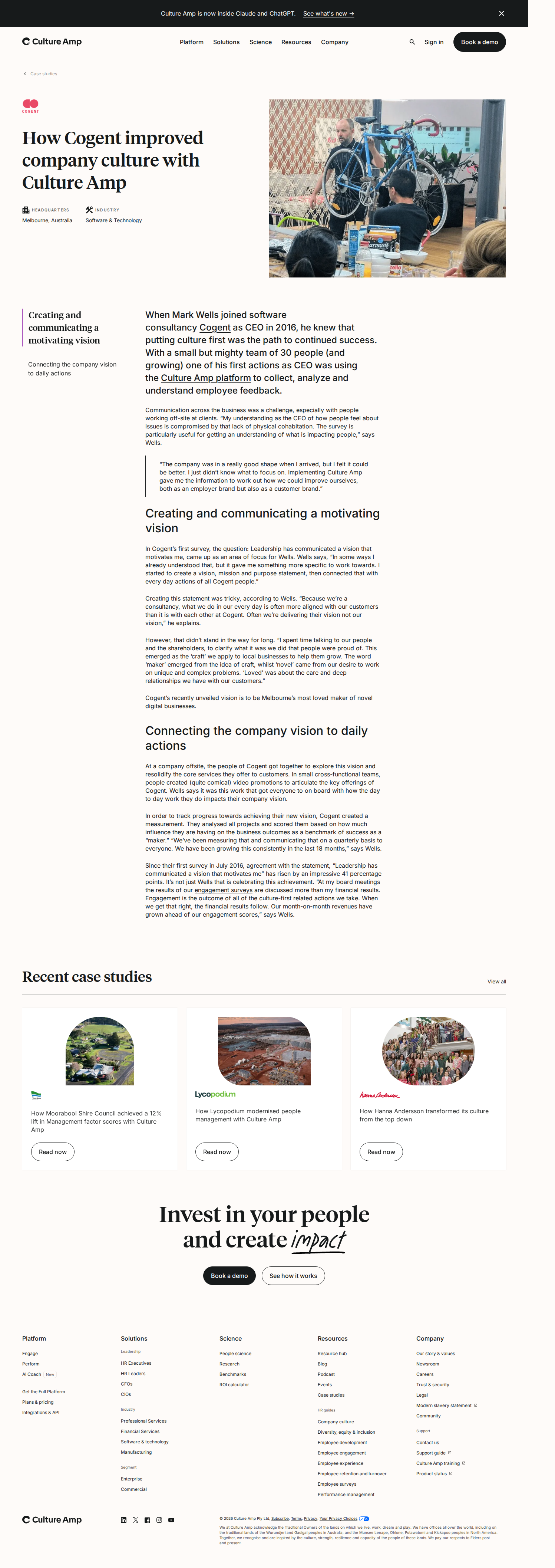Screenshot of Culture Amp x Cogent, from cultural guesswork to 41-point vision lift