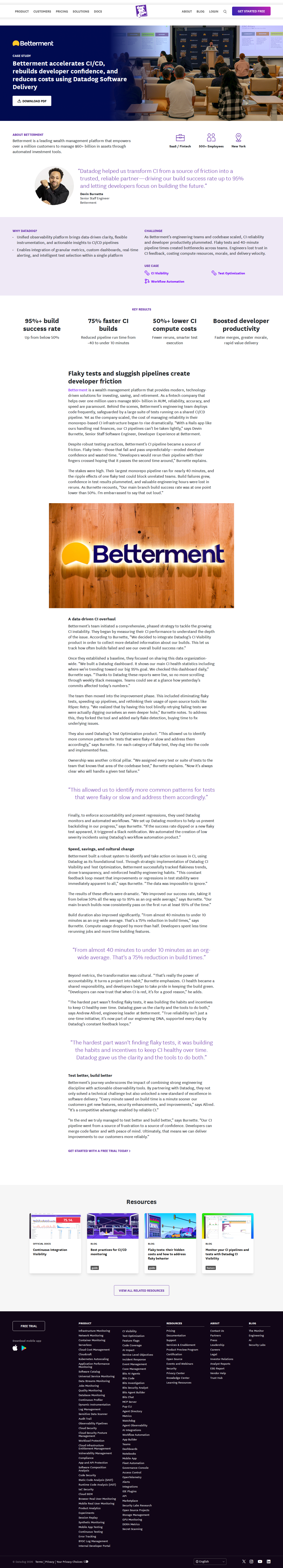 Screenshot of Datadog x Betterment: from broken CI to 95% build success
