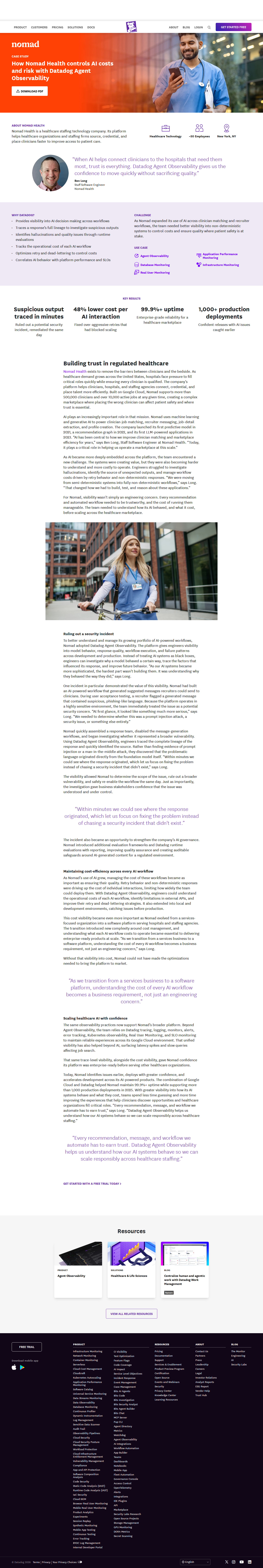 Screenshot of Datadog x Nomad Health, from AI black box to cost-controlled clarity in healthcare