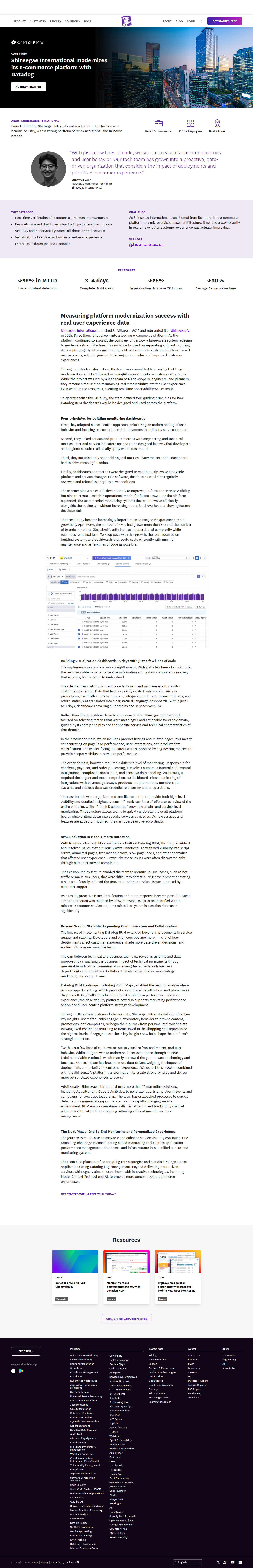 Full screenshot of Datadog x Shinsegae International, from blind spots to real-time CX visibility