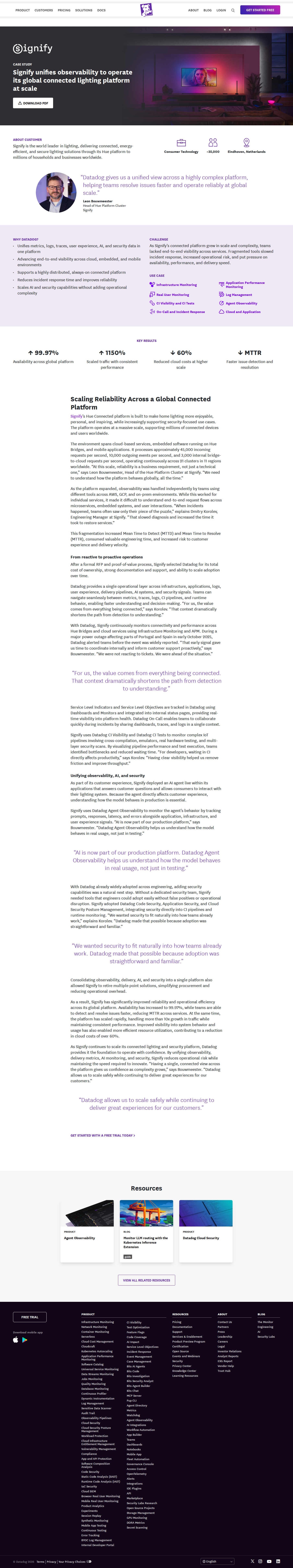 Full screenshot of Datadog x Signify, unified observability across a global IoT platform
