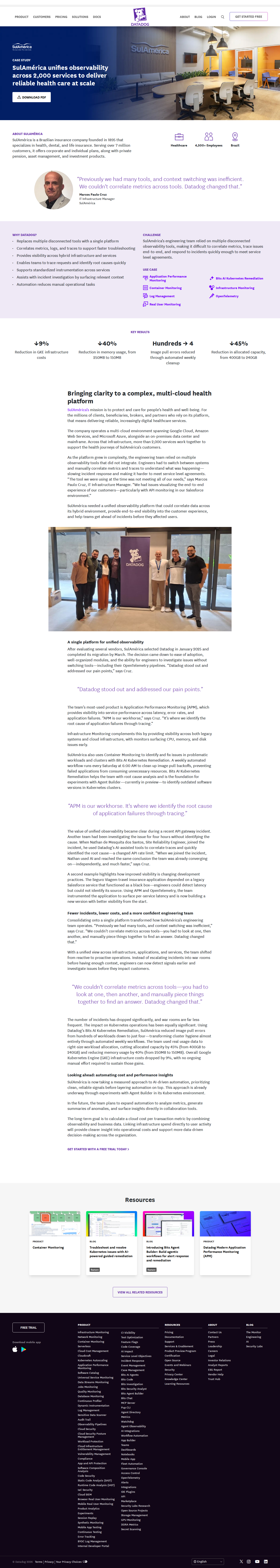 Full screenshot of Datadog x SulAmérica: Unified observability cuts costs and chaos across 2,000 services