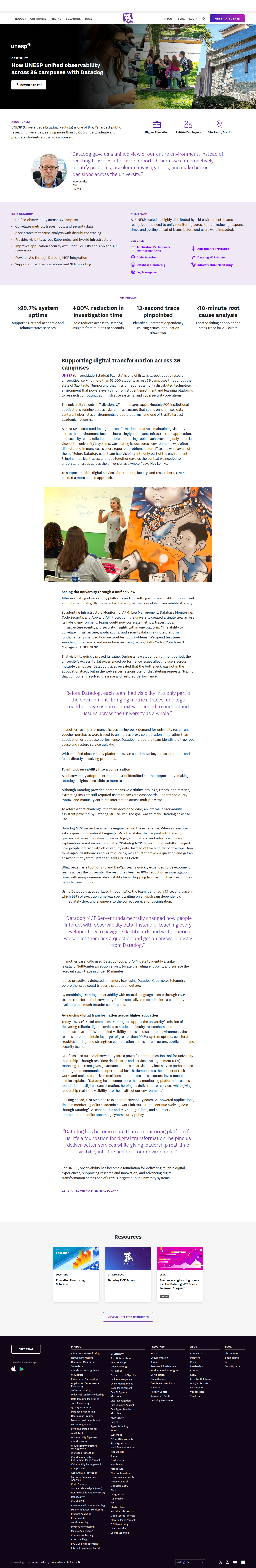 Full screenshot of Datadog x UNESP, unified observability across 36 campuses