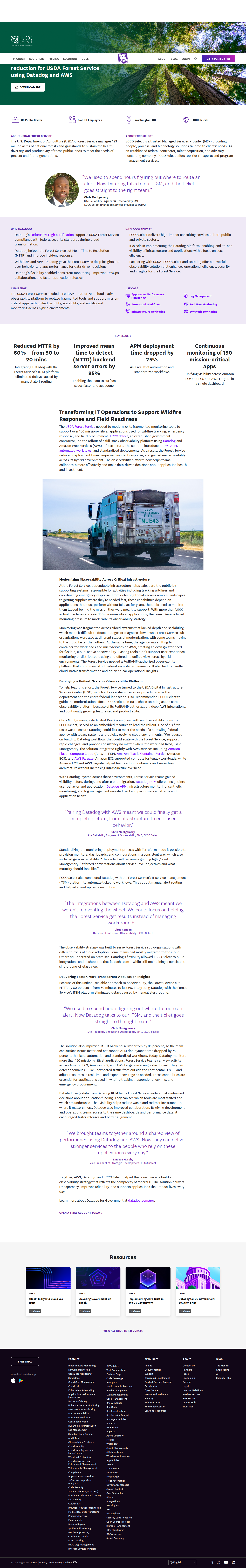 Screenshot of Datadog x USDA Forest Service, 60% faster incident resolution for wildfire-critical apps
