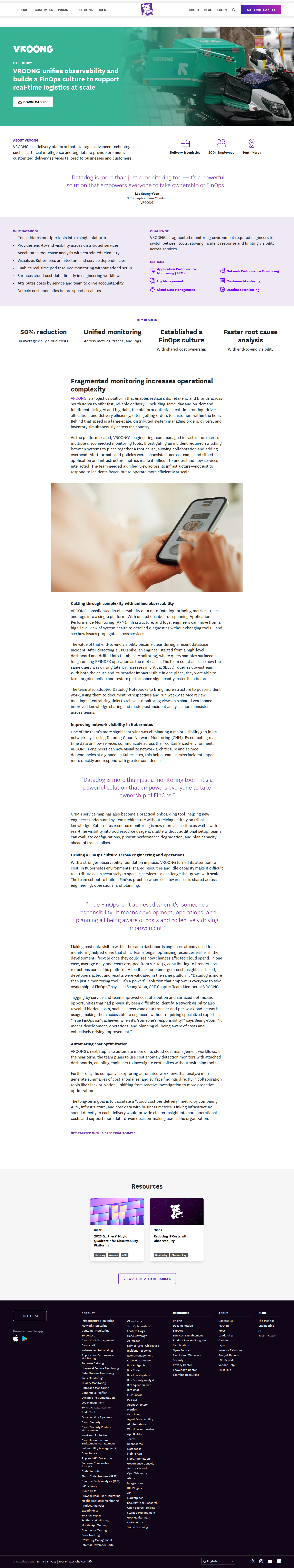 Screenshot of Datadog x VROONG, half the cloud spend through unified observability