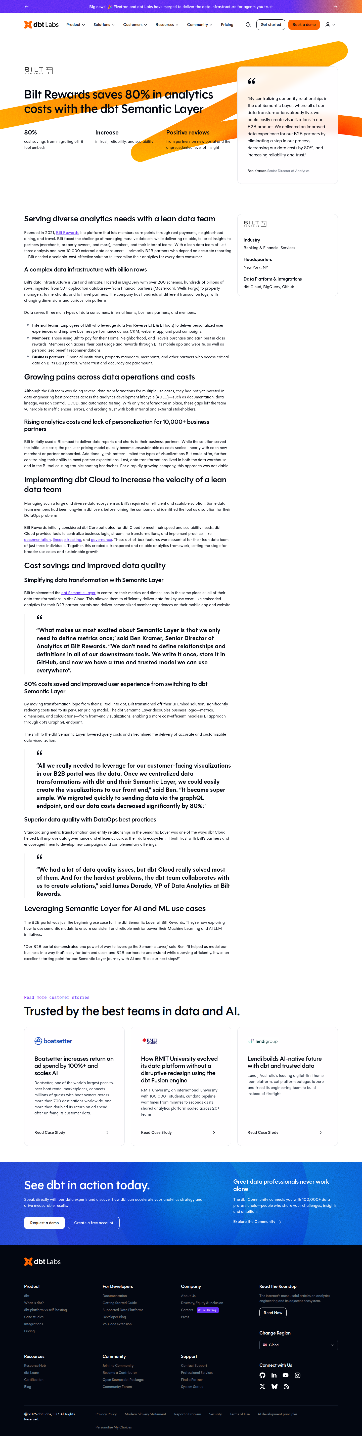Screenshot of dbt Labs x Bilt Rewards, 80% analytics cost cut with the Semantic Layer