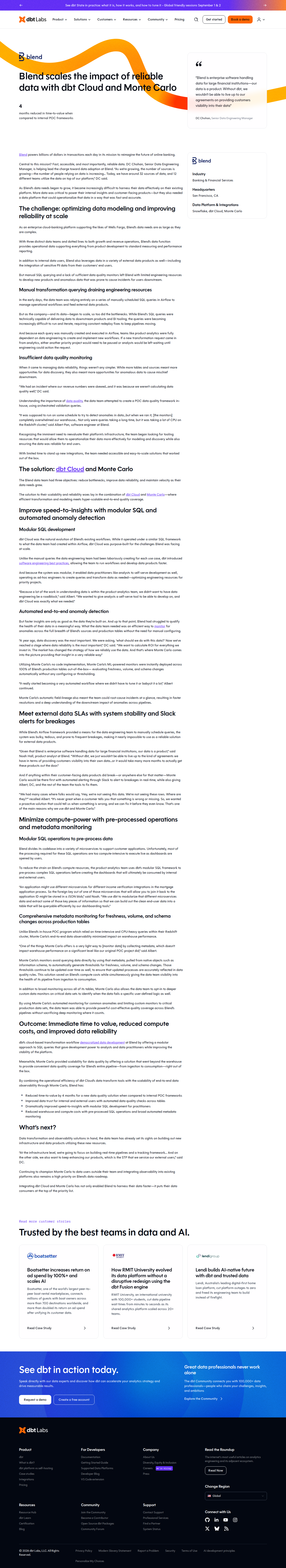 Screenshot of dbt Labs x Blend, scaling fintech data without the bottlenecks