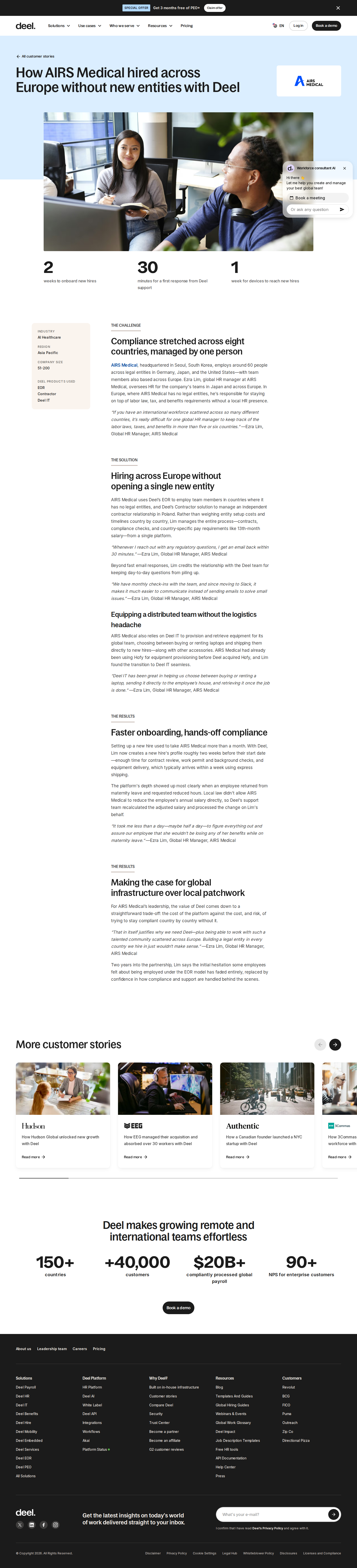 Screenshot of Deel x AIRS Medical, hiring across Europe without opening a single entity