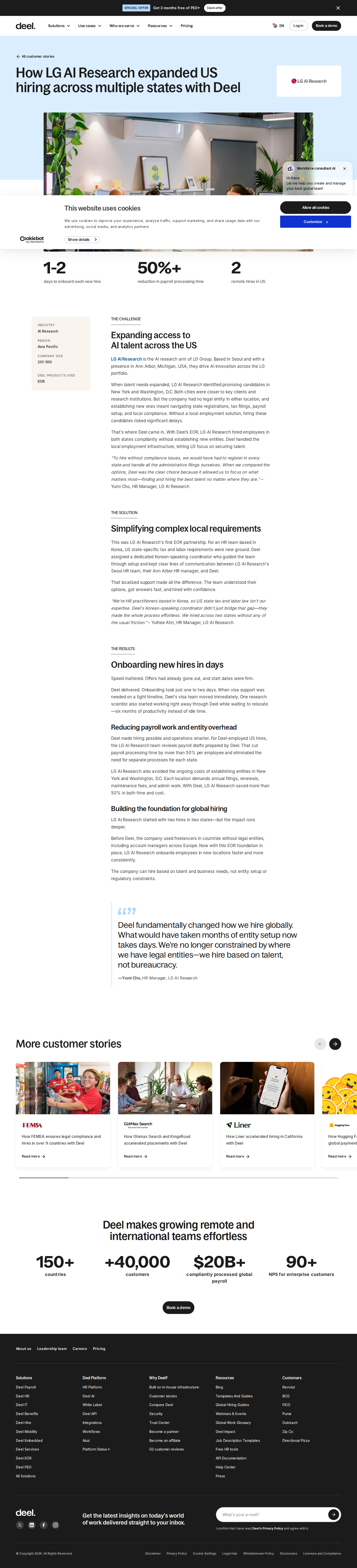 Screenshot of Deel x LG AI Research, hiring across US states without a legal entity