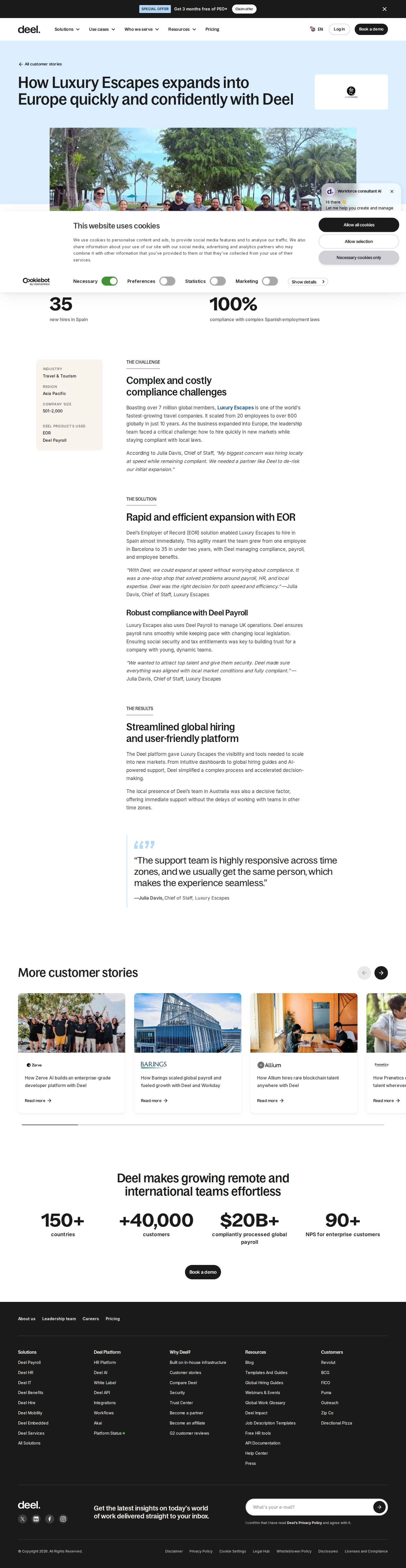 Full screenshot of Deel x Luxury Escapes, fast European expansion without compliance risk