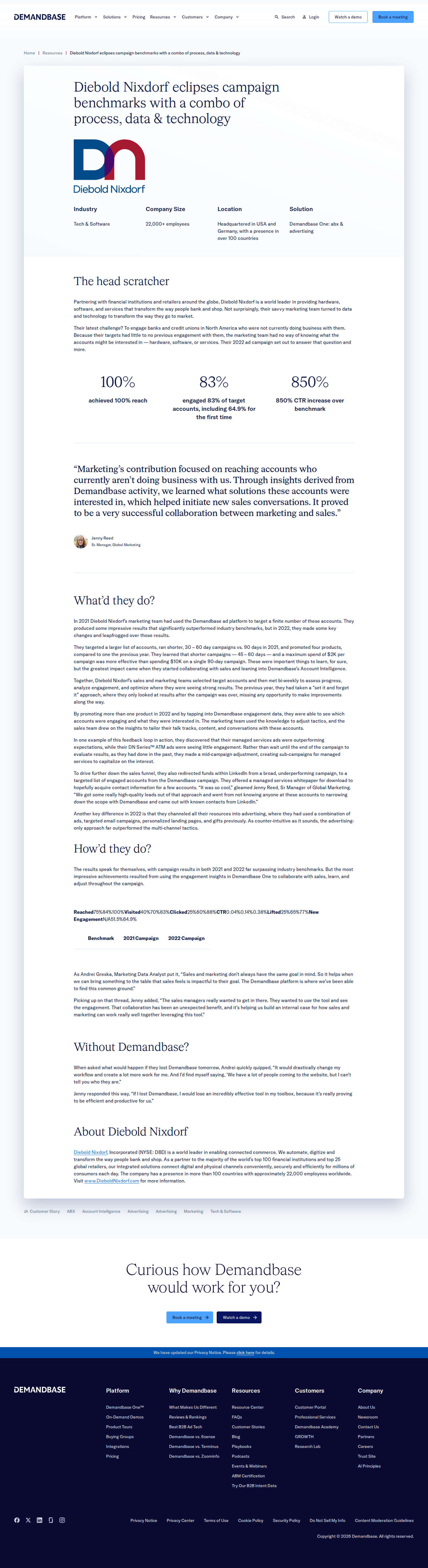 Screenshot of Demandbase x Diebold Nixdorf, eclipsing campaign benchmarks with sales-marketing feedback loops