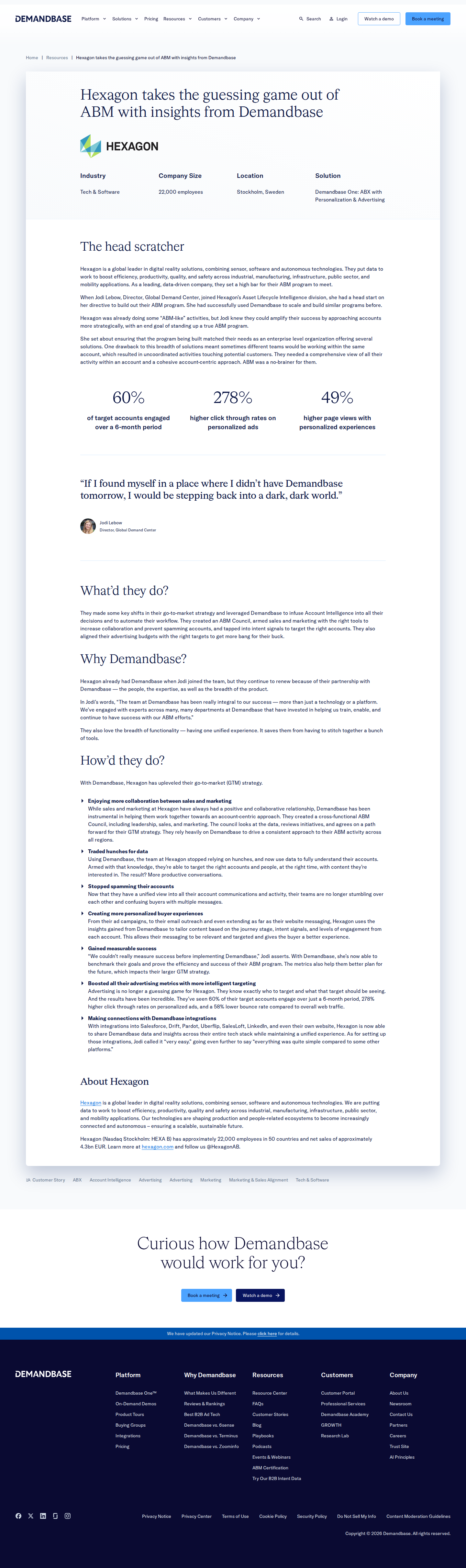 Screenshot of Demandbase x Hexagon, trading ABM hunches for account intelligence