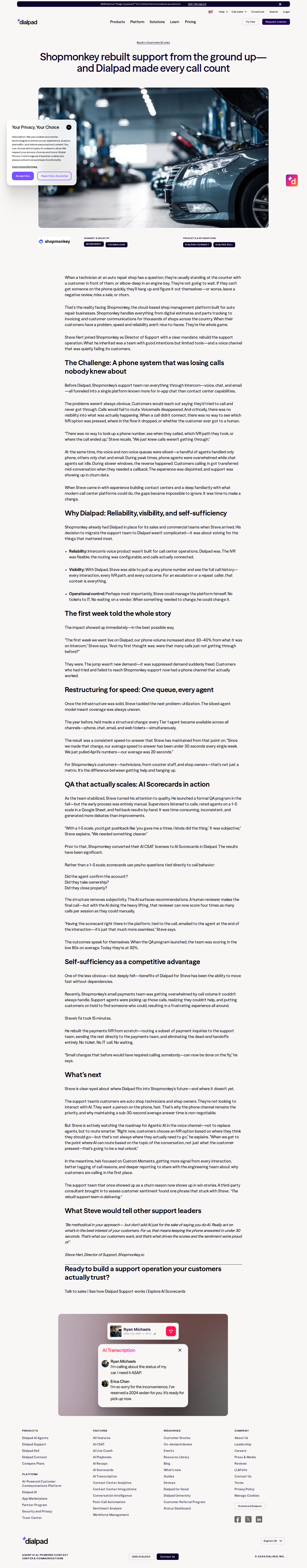 Screenshot of Dialpad x Shopmonkey: Rebuilding a support team that was quietly losing every call