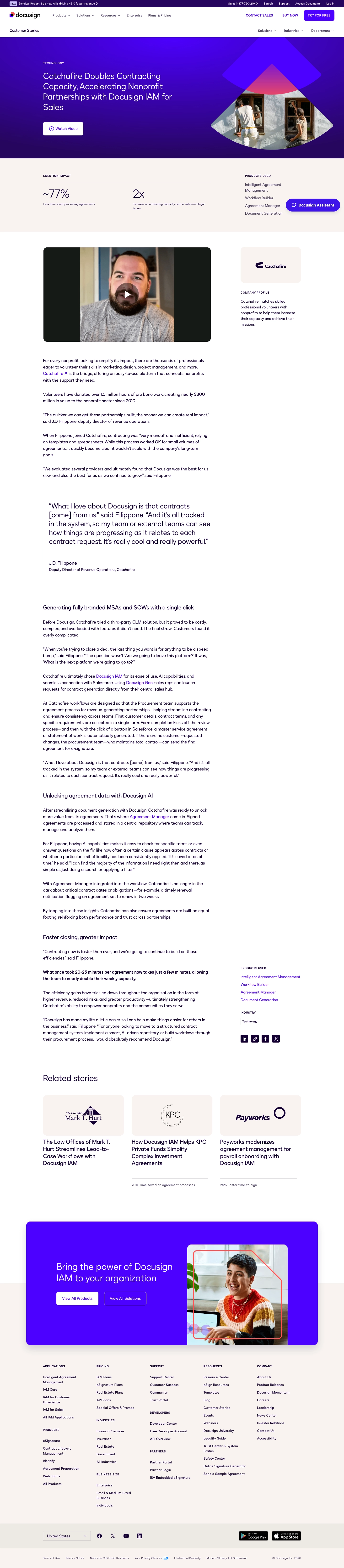 Screenshot of Docusign x Catchafire, manual contracts were choking nonprofit partnerships