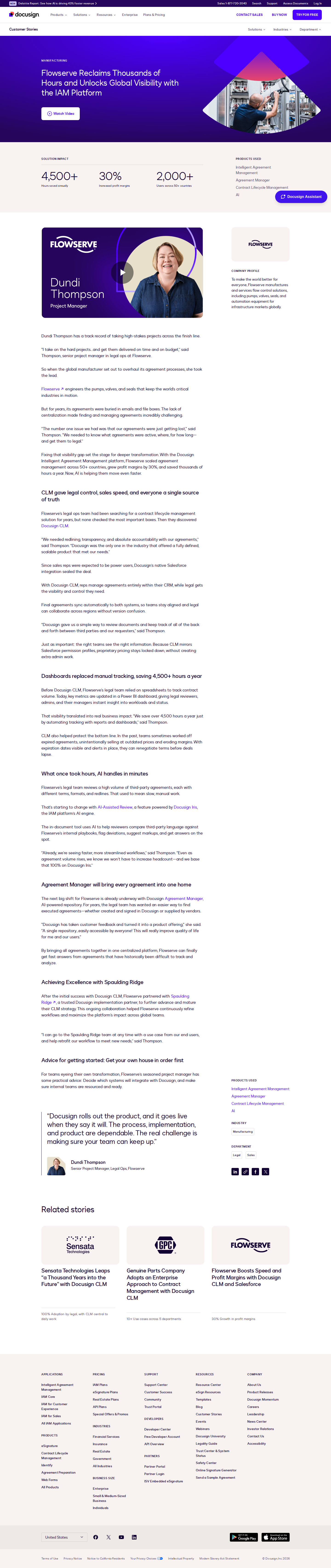 Screenshot of Docusign x Flowserve, from lost agreements to global visibility