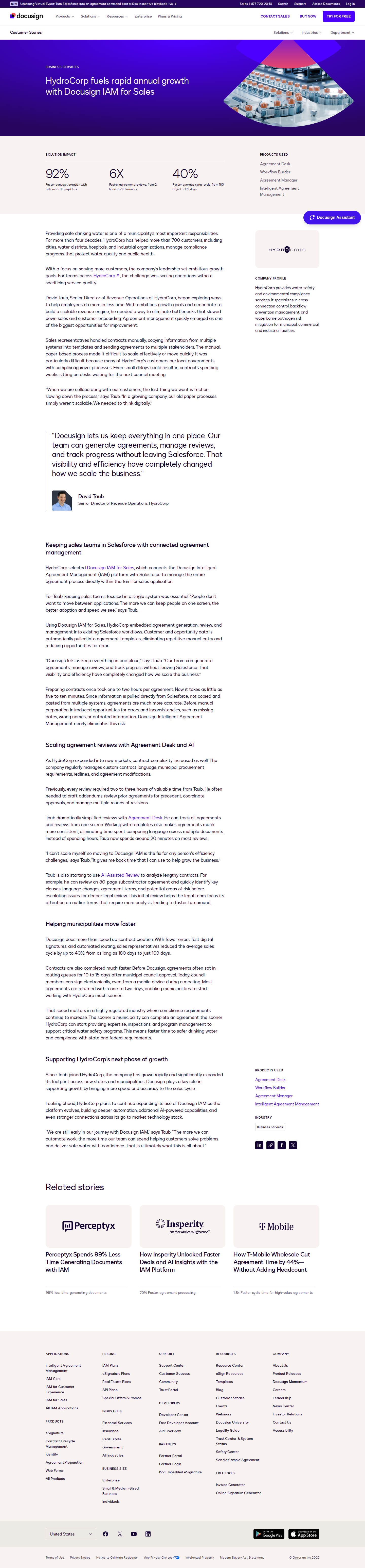 Full screenshot of Docusign x HydroCorp: Cutting the sales cycle by 40% to fuel growth