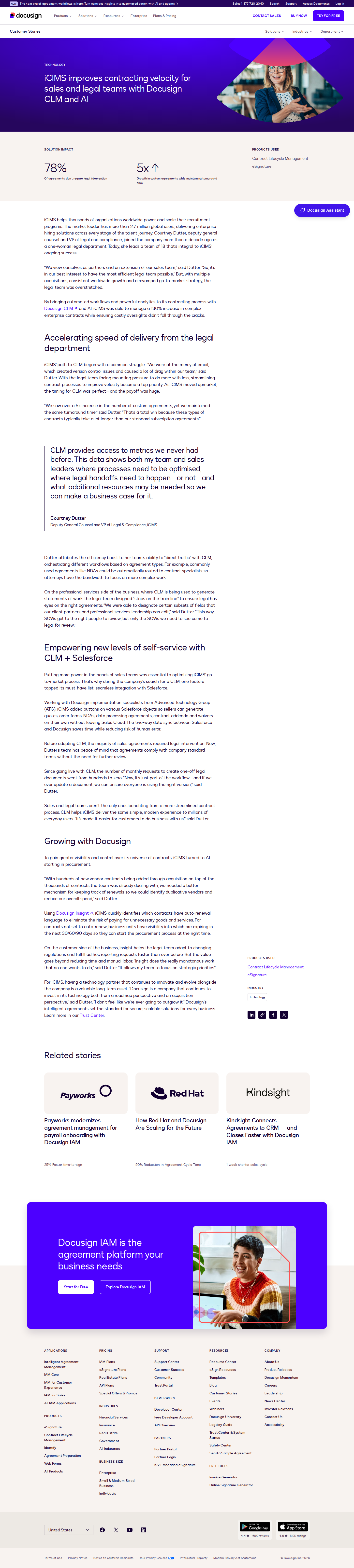 Screenshot of Docusign x iCIMS, 5x contract volume with the same legal team