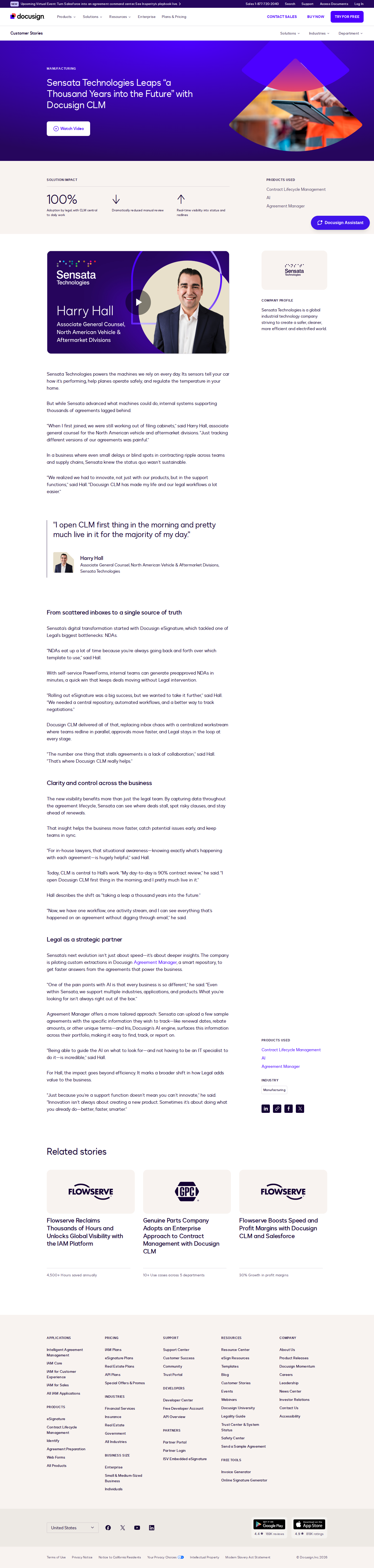Screenshot of Docusign x Sensata Technologies, from filing cabinets to contract command center