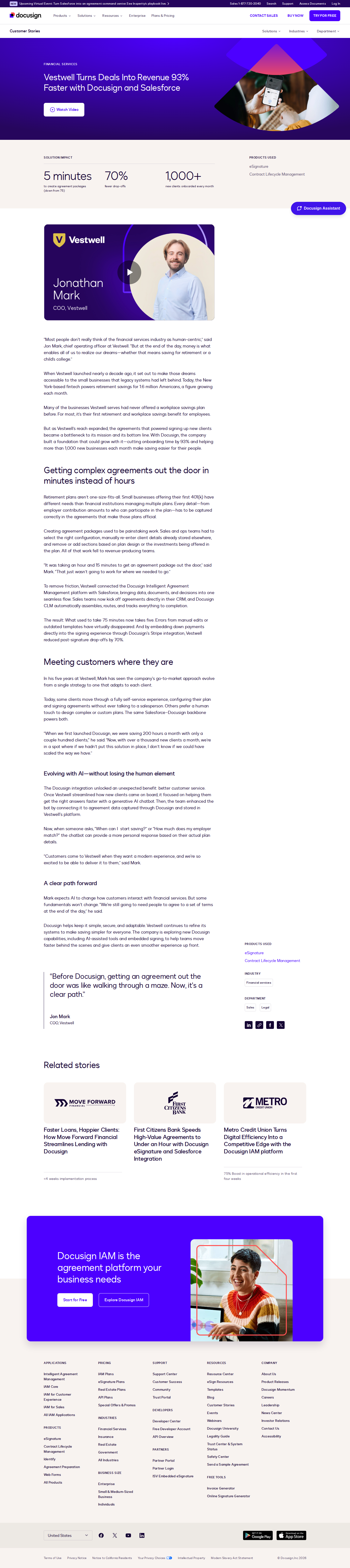Full screenshot of Docusign x Vestwell, 93% faster deal-to-revenue