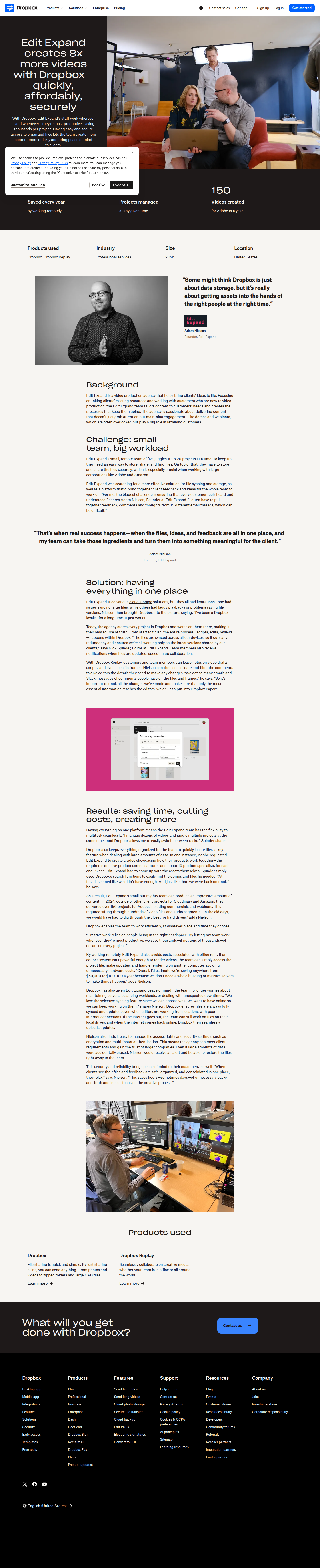 Screenshot of Dropbox x Edit Expand, $100K saved and 8x more video output for a five-person agency