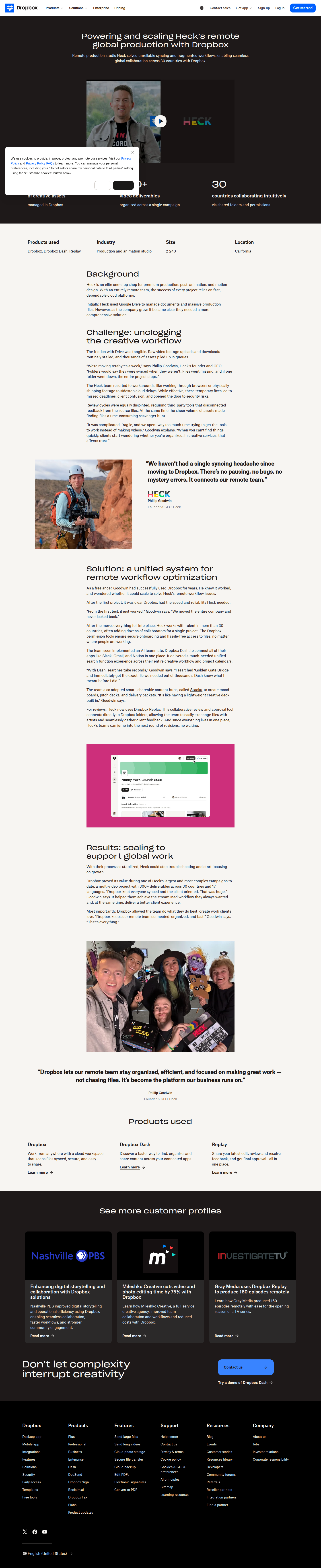 Screenshot of Dropbox x Heck, from broken syncs to 30-country production