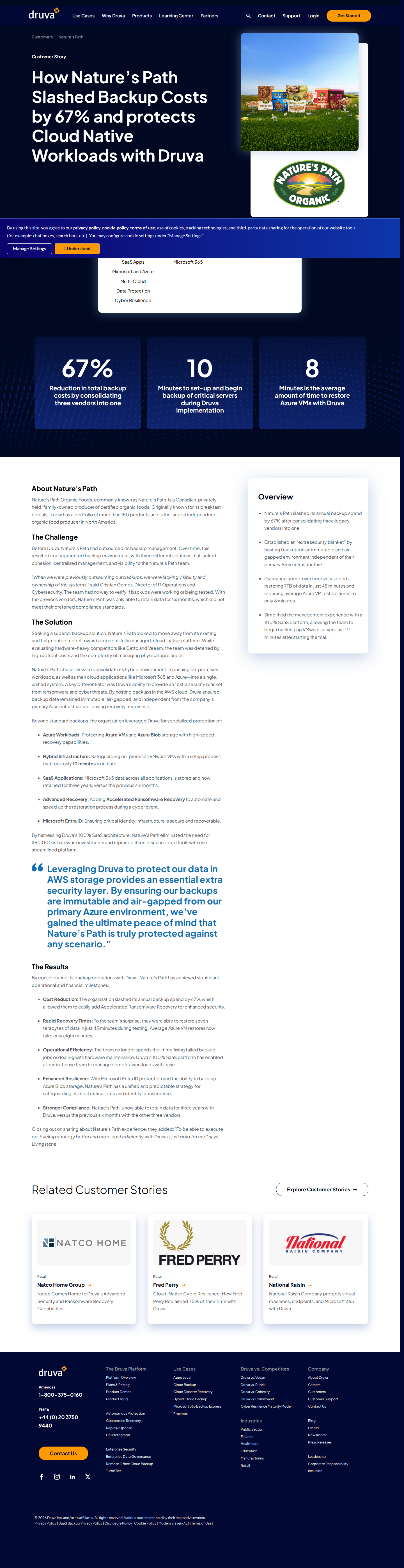 Screenshot of Druva x Nature's Path, 67% backup cost cut by consolidating three vendors into one