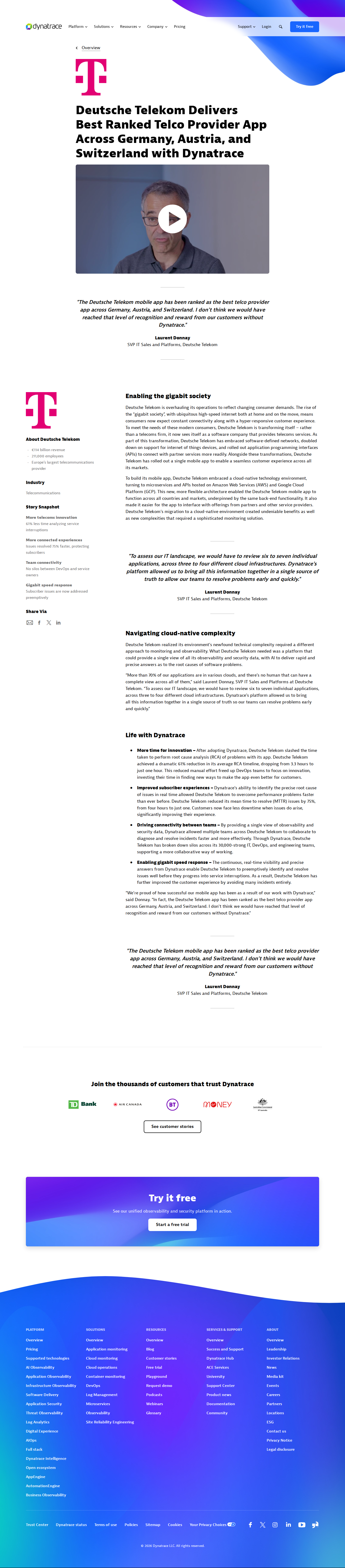 Screenshot of Dynatrace x Deutsche Telekom, from cloud complexity to best-ranked telco app