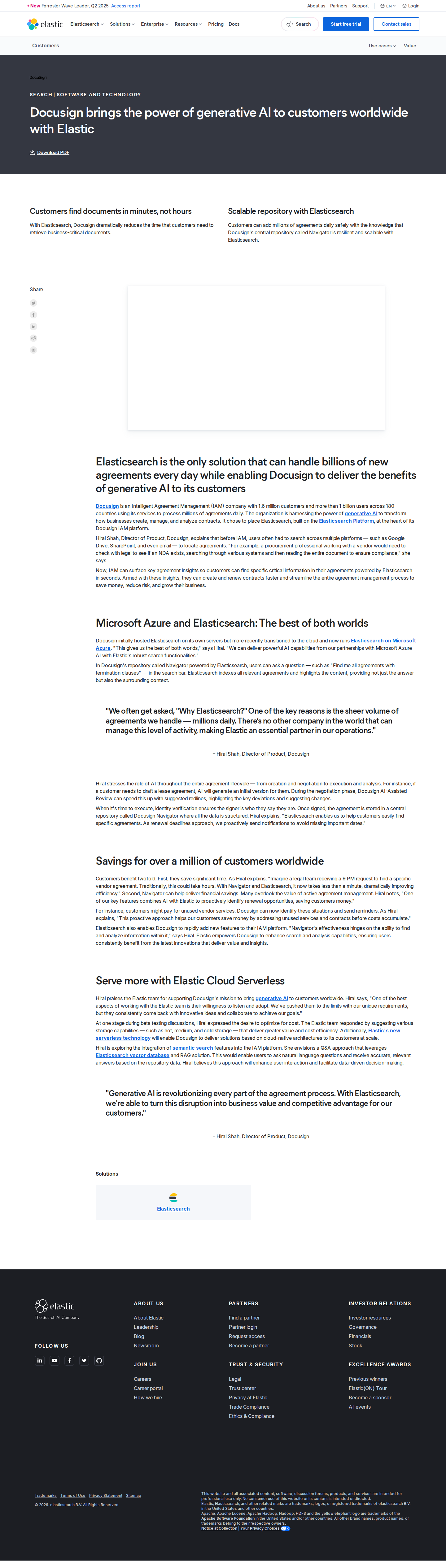Full screenshot of Elastic x Docusign, Powering Billion-Agreement AI Search at Scale