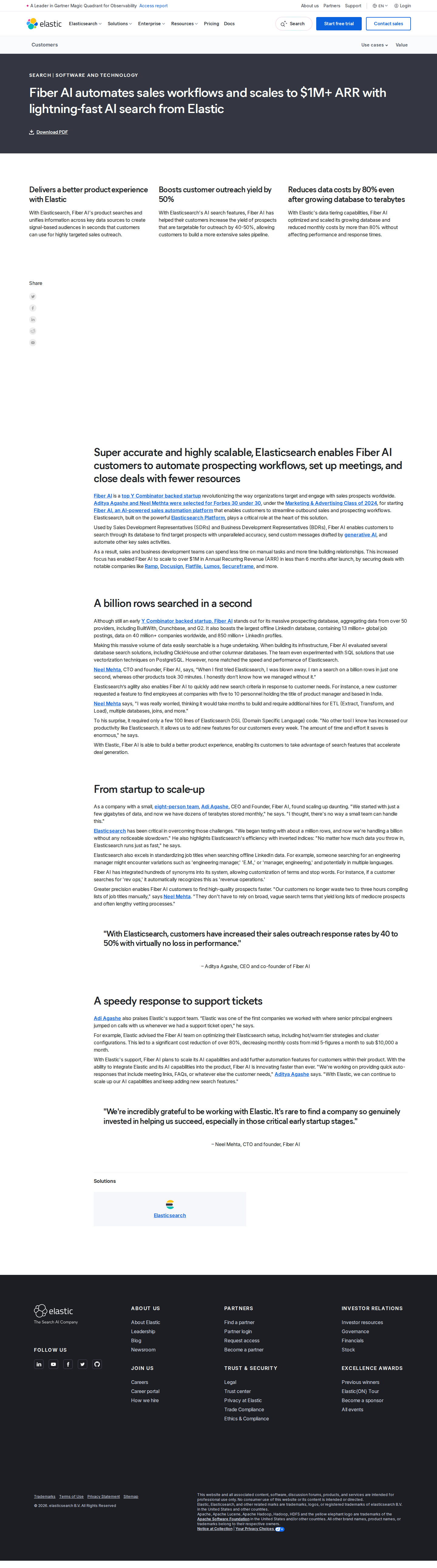 Screenshot of Elastic x Fiber AI, billion-row search powers $1M ARR sprint