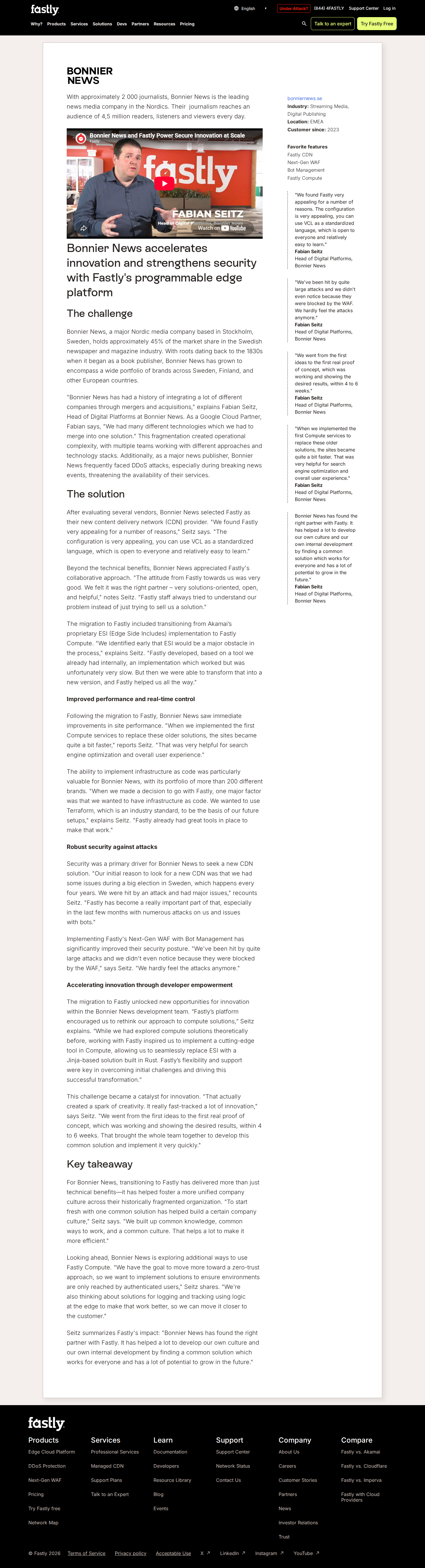 Screenshot of Fastly x Bonnier News, from election-day DDoS crisis to attacks they barely feel