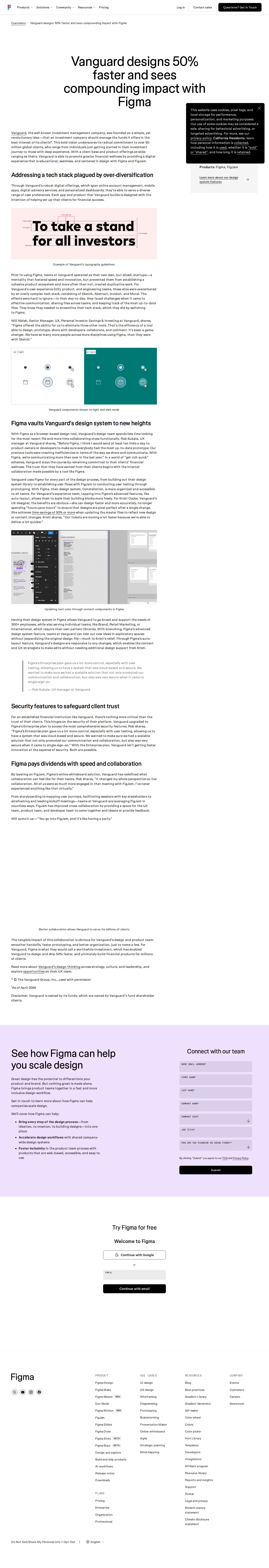 Screenshot of Figma x Vanguard, 50% faster design by collapsing four tools into one