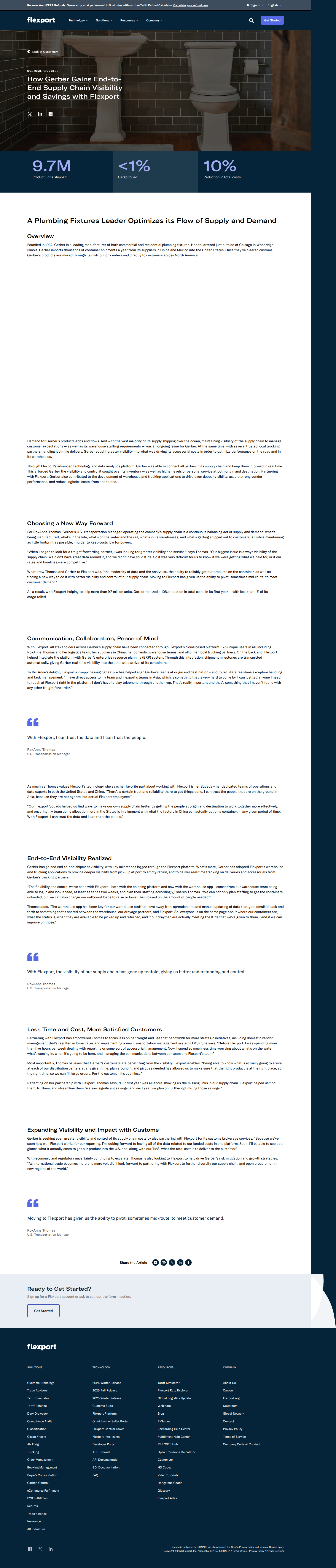 Full screenshot of Flexport x Gerber, from supply chain blindness to end-to-end visibility