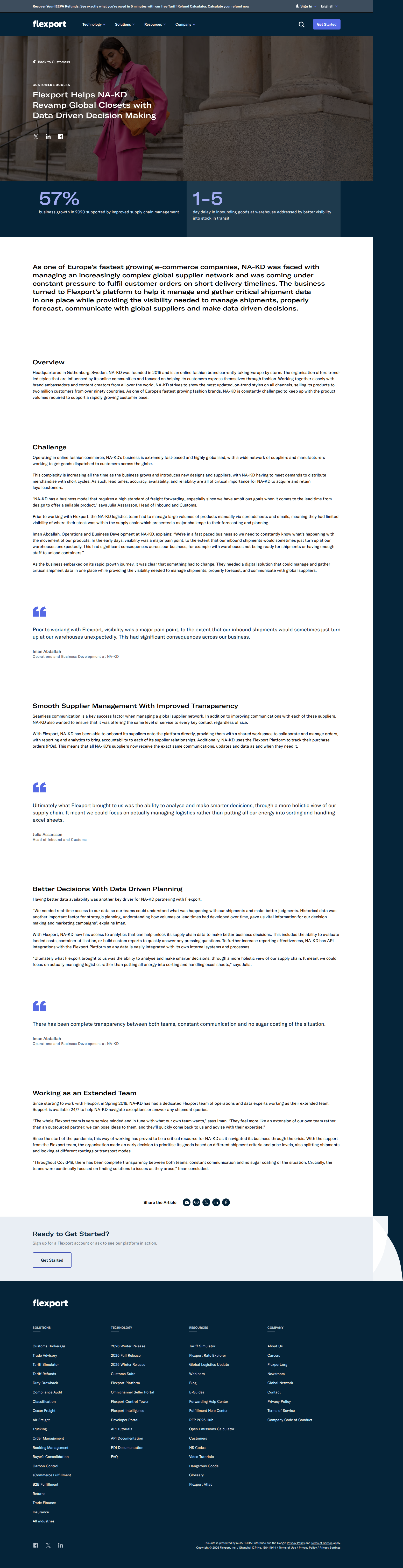 Full screenshot of Flexport x NA-KD, from surprise deliveries to data-driven logistics