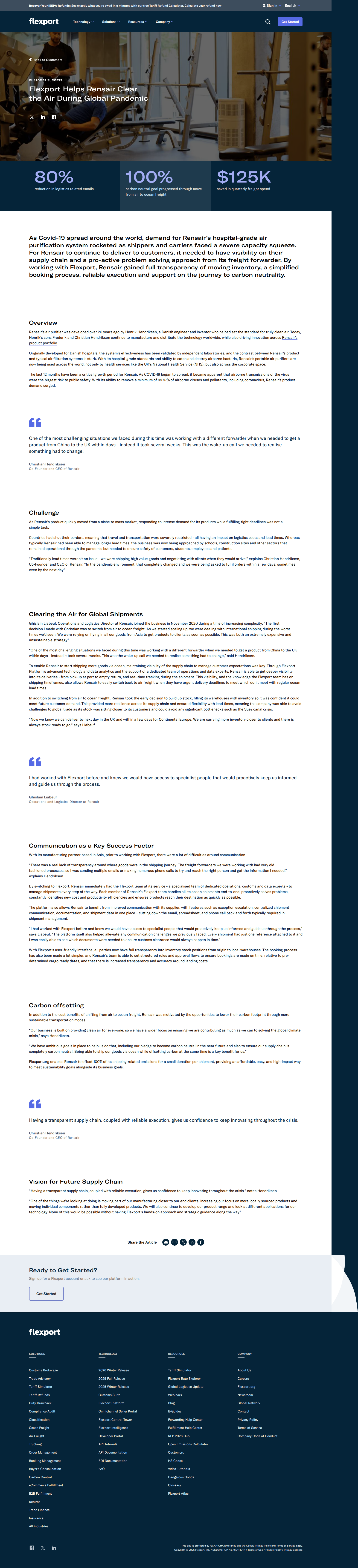 Full screenshot of Flexport x Rensair, visibility unlocks pandemic demand surge