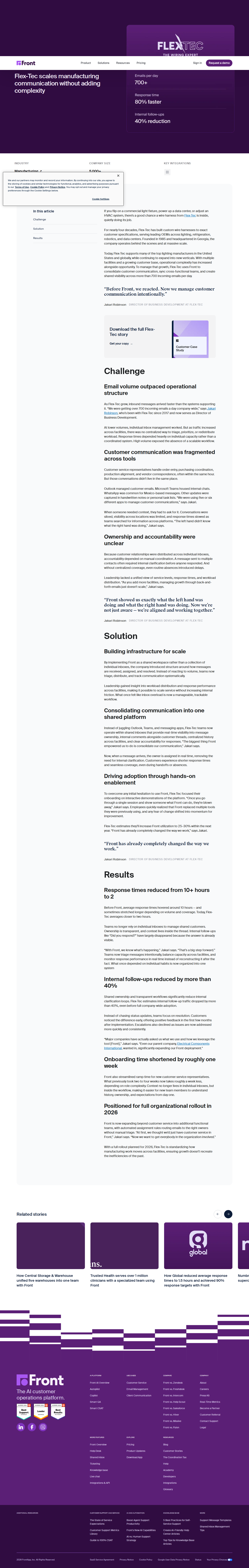 Screenshot of Front x Flex-Tec, 700 emails a day tamed without adding headcount